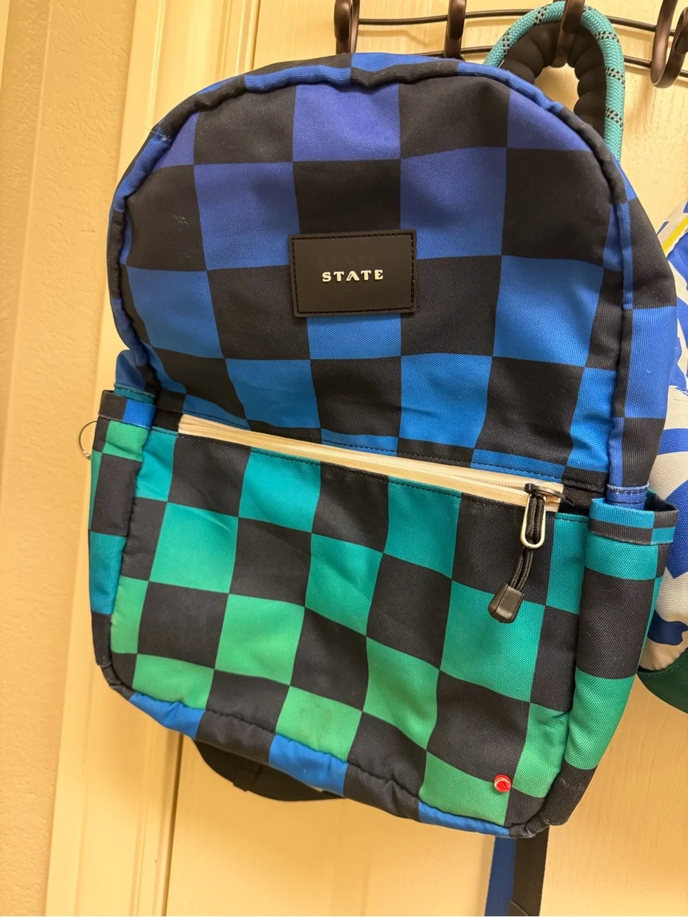 STATE Blue and Teal Checkered Canvas Kids Backpack